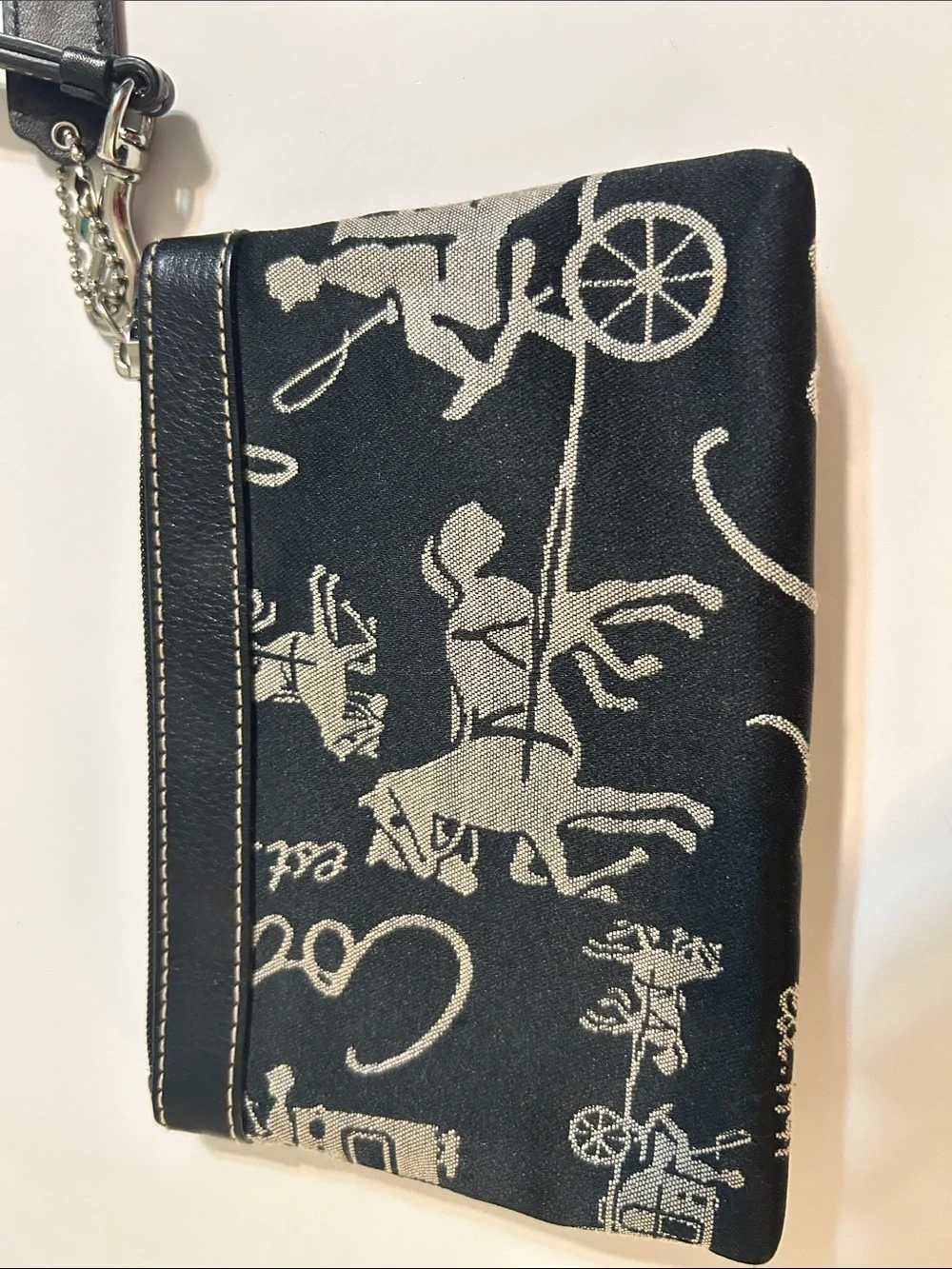 Coach Black & Silver Signature Wristlet Phone Pouch